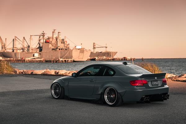 side rear angled view of BMW E92 with Custom Wide Body Kit